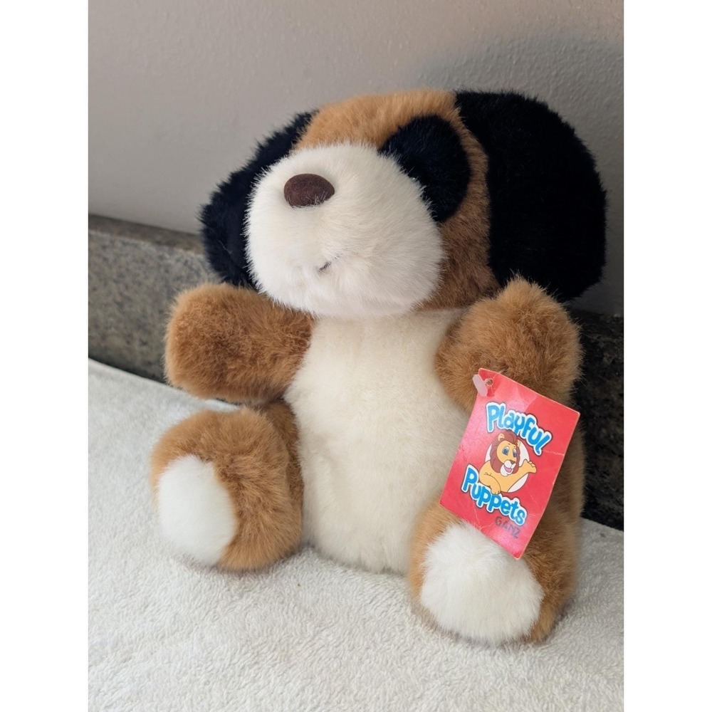 Vintage Ganz Playful Puppets Brown White Doodles Black Patch Eye Plush Rare 1997 - Picture 3 of 16
